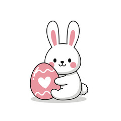Obraz premium Cute Easter Bunny with Egg Illustration – Happy Rabbit Cartoon Vector Art
