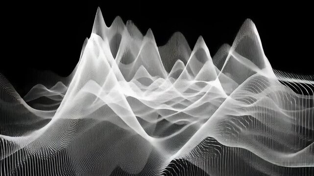 Blue wireframe sound waves showing frequency concept. Abstract representation of audio signals with a dynamic wave pattern.