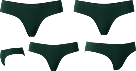 Green thong underwear set with multiple pieces.
