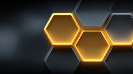 Abstract background featuring glowing hexagon shapes in dark tones, ideal for technology, innovation, and digital themes in modern design projects.