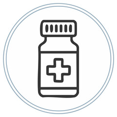 Obraz premium Medical pills bottle with a cross symbol inside a circle.