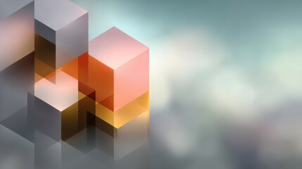 Obraz premium Abstract geometric shapes with soft focus and reflection, featuring translucent cubes and modern design elements in pastel colors