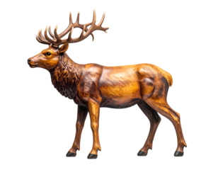 Majestic wooden carved stag with large antlers