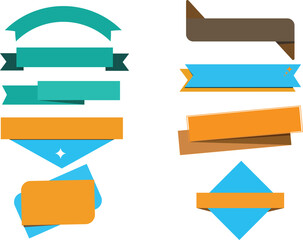 colorful flat ribbon banner badges and decorative label elements collection for web design isolated on white background.
