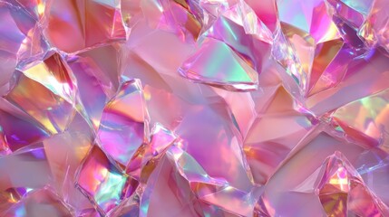 Shards of translucent crystals with various colors scattered across a flat surface. Light reflects off the surfaces creating a lively display. The scene shows a mix of shapes and angles.