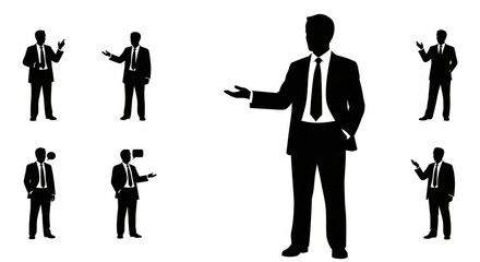 Confident Businessman Standing with Arms Akimbo Power Pose Vector Silhouette Icon