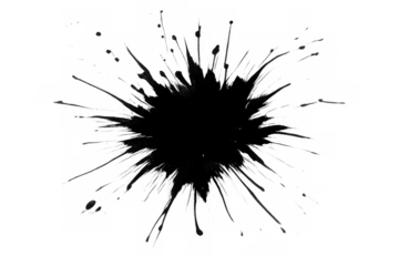 Black ink splatter grunge abstract explosion with radial splash shape on transparent background
