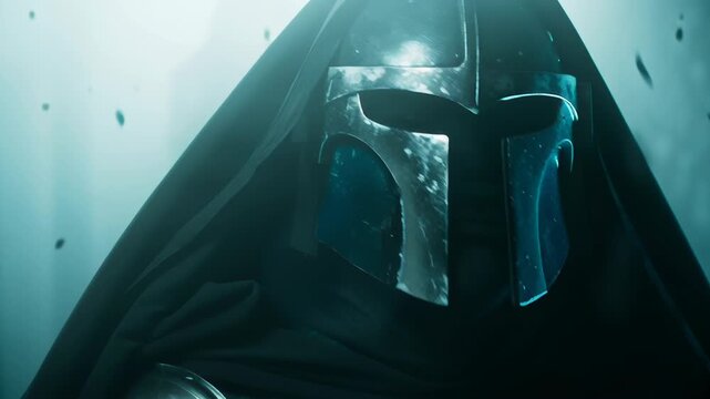 Black fallen angel lucifer shown in video form concept. A masked figure exuding an aura of darkness and mystery.