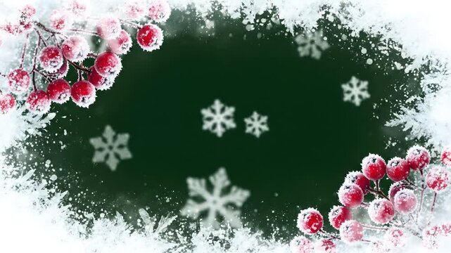 Festive Winter Holiday Frame with Snowflakes and Berries.