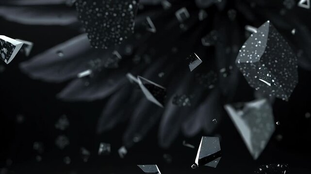 Black fallen angel lucifer shown in video form concept. Dark, shattered glass and feathers create a striking visual.
