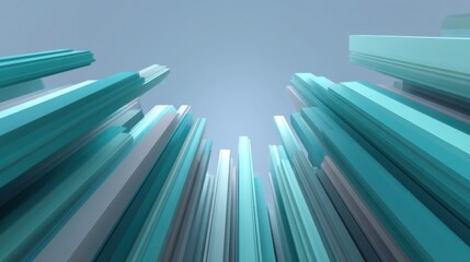 Abstract exploration of dynamic turquoise and teal geometric forms creating an illusion of depth against a soft blue background in a modern aesthetic