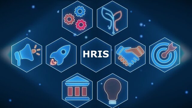 Modern H R I S System Concept with Animated Hexagonal and Blue Glow Effects HRIS system human resource information system