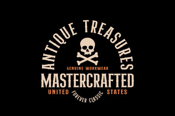 Antique Treasures Mastercrafted Genuine Workwear Skull and Crossbones Emblem.