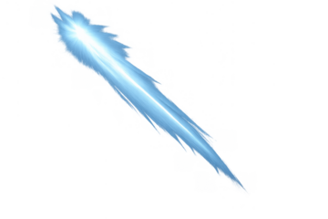 Blue light beam with energy effect flowing diagonally, bright power streaking, glow technology on transparent background