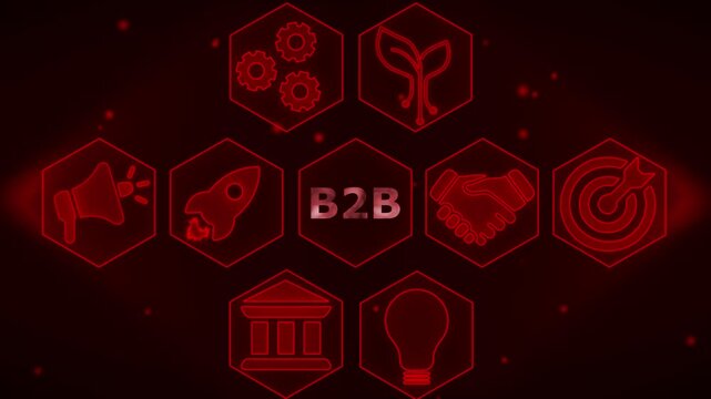 Neon Glowing Hexagonal Business Concept B2 B Partnership Technology Innovation B2B partnership digital marketing