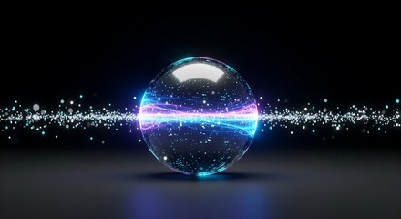 Glowing crystal ball with vibrant purple and blue light particles