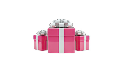 Obraz premium Pink Gift Boxes with White Ribbons on White Background
