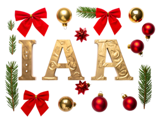 Gold letters with festive adornments on black