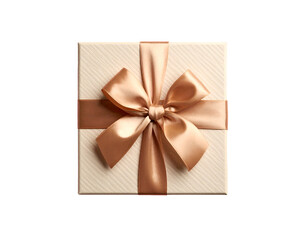 Elegant cream-colored gift box tied with a shimmering rose-gold satin ribbon