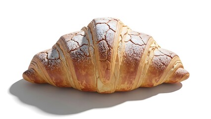 Delicious golden croissant pastry sprinkled with powdered sugar
