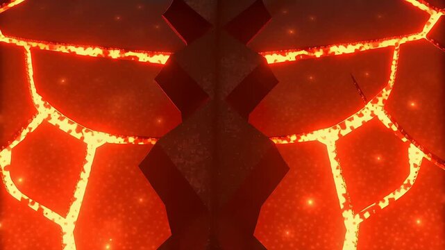 Fiery passage depicted as entrance to hell concept. A dramatic gateway with lava and fiery cracks set against a dark background.