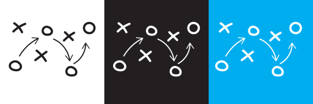 Soccer game strategy and tactic plan line icon. isolated on white and black background. vector illustration. EPS 10