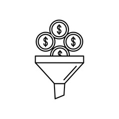 Sales Funnel and Money Conversion Concept Line Art Illustration