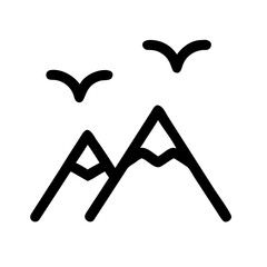 Mountain landscape with birds flying in a minimalist style