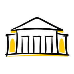 Simple Yellow and Black Vector Illustration of a Library Building