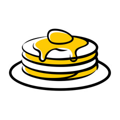 Stack of pancakes with syrup graphic on black background