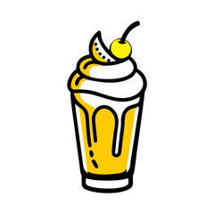 Yellow Milkshake with Cherry on Top in Flat Design Style