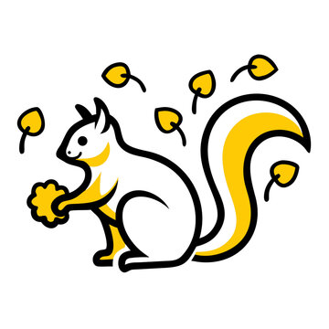 Squirrel Gathering Acorns in Autumn with a Flat Design