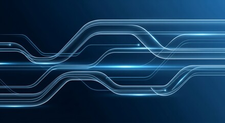 Dynamic blue neon light trails on dark background