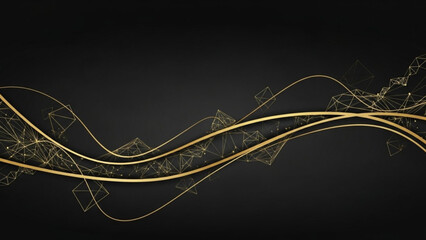 Golden abstract wave lines on dark background with geometric shapes and luxury feel