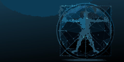 Abstract digital art featuring a human silhouette inside a polygonal oval shape © Anik