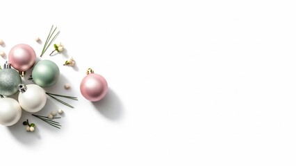 Festive Christmas Background with Ornaments and Decorations on a White Surface