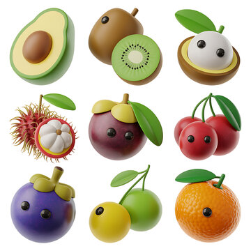 3D fruit set  isolated on transparent background