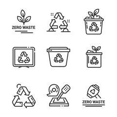 Collection of Zero Waste Icons for Environmental Sustainability and Eco-Friendly Lifestyle Promotion