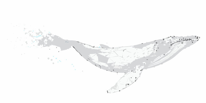 A low poly rendering of a majestic humpback whale breaching the ocean surface