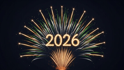 Vibrant Fireworks Celebrate New Year 2026 with Sparkling Lights and Colors in the Dark Night Sky with Joyful Festive Atmosphere
