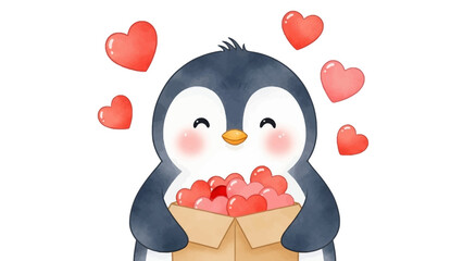 Adorable Penguin Character Sharing Love