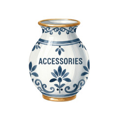 Decorative vase with blue floral design isolated on white background