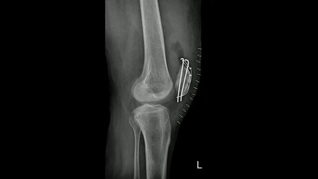 x ray of knee joint showing patella fracture repair 