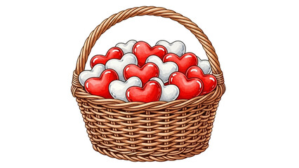 Cartoon Vector of Hearts in a Woven Basket