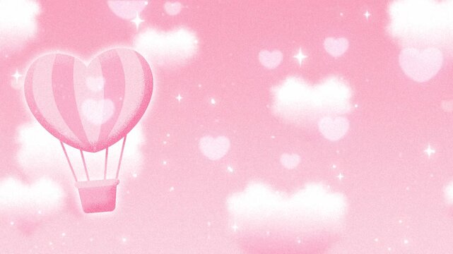 pink background with heart hot air balloon, particles and clouds in the sky animation for Valentine's Day, Wedding, etc.