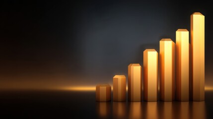 Golden Bar Chart Representing Steady Growth Over Time in a Professional Business Environment with Dark Background