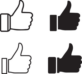 Obraz premium Thumbs up icons in solid silhouette and line art styles 