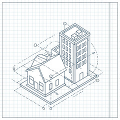 Obraz premium Architectural Blueprint Drawing of Residential and Commercial Buildings.