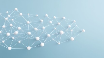 Abstract network structure with interconnected nodes and lines on a soft blue background representing technology and communication concepts