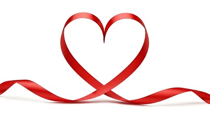 Red Ribbon Forming a Heart Shape on White Background